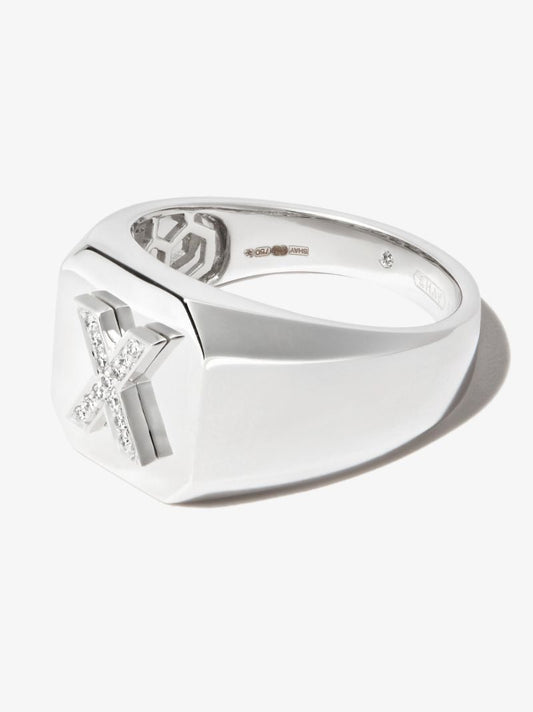 18k White Gold X Diamond Signet Ring