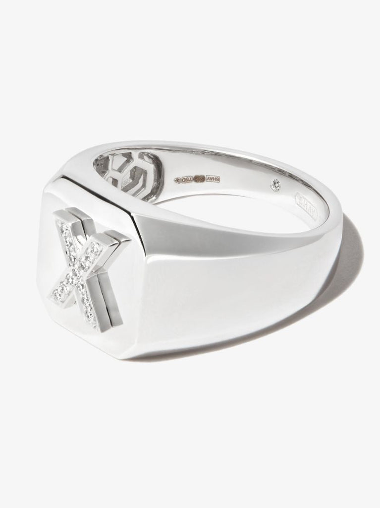 18k White Gold X Diamond Signet Ring