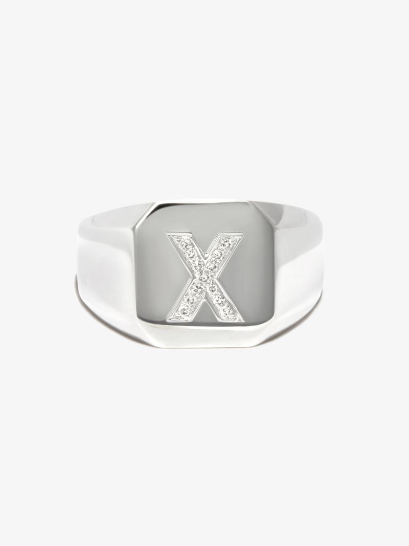 18k White Gold X Diamond Signet Ring