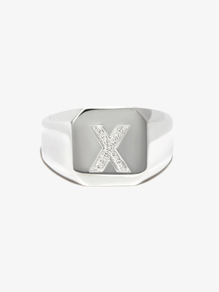 18k White Gold X Diamond Signet Ring