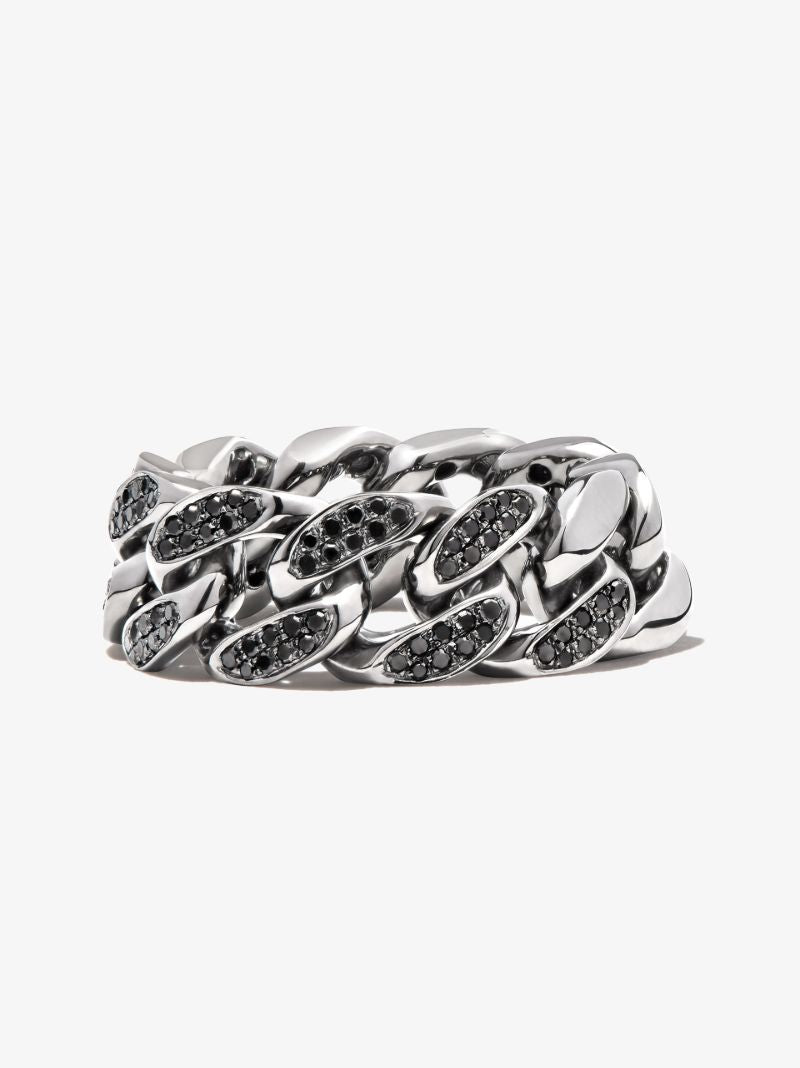 18k Black Gold Flat Link Diamond Ring
