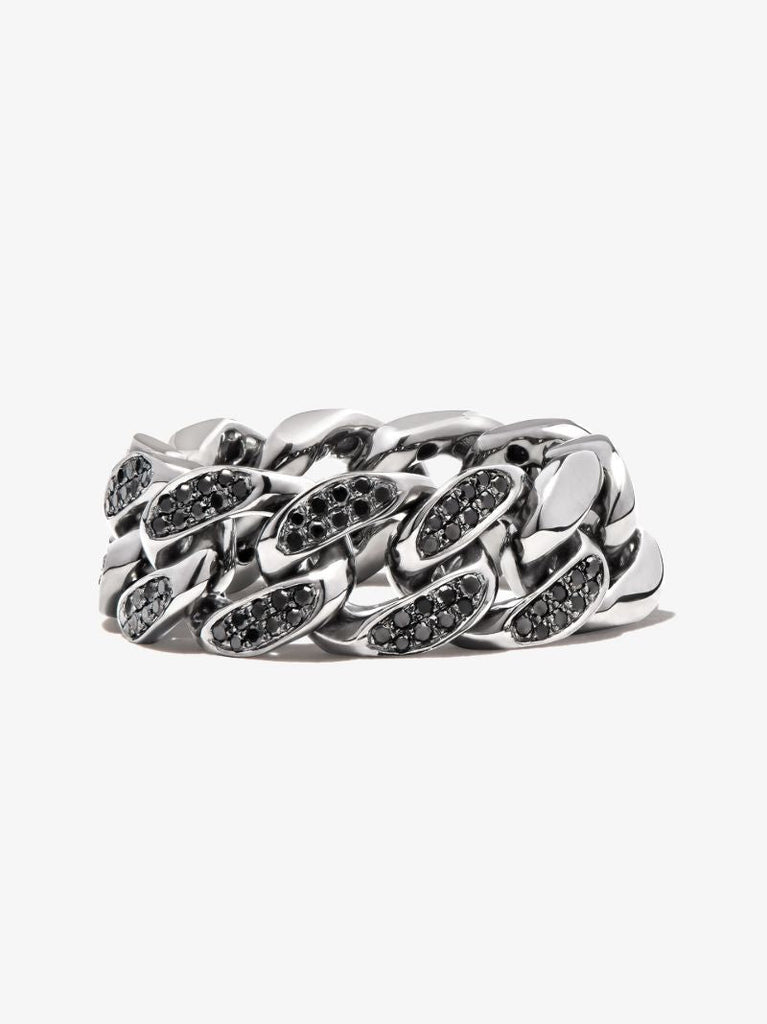 18k Black Gold Flat Link Diamond Ring
