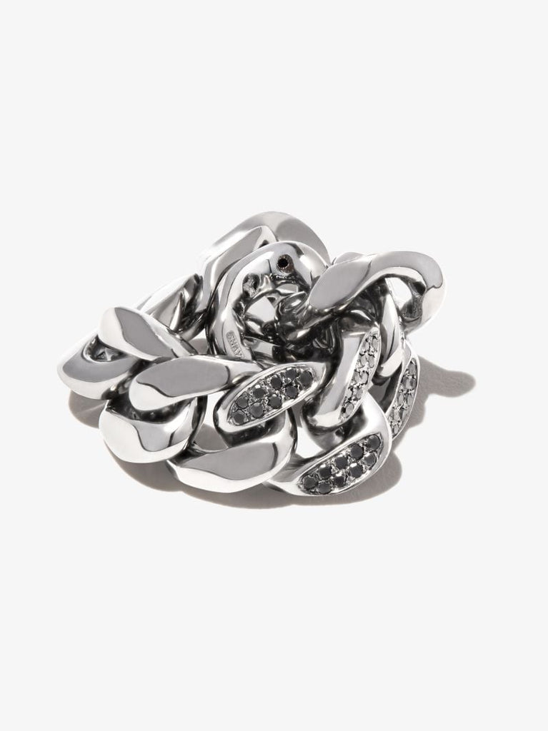 18k Black Gold Flat Link Diamond Ring