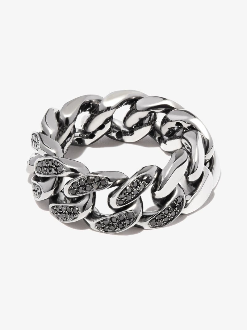 18k Black Gold Flat Link Diamond Ring