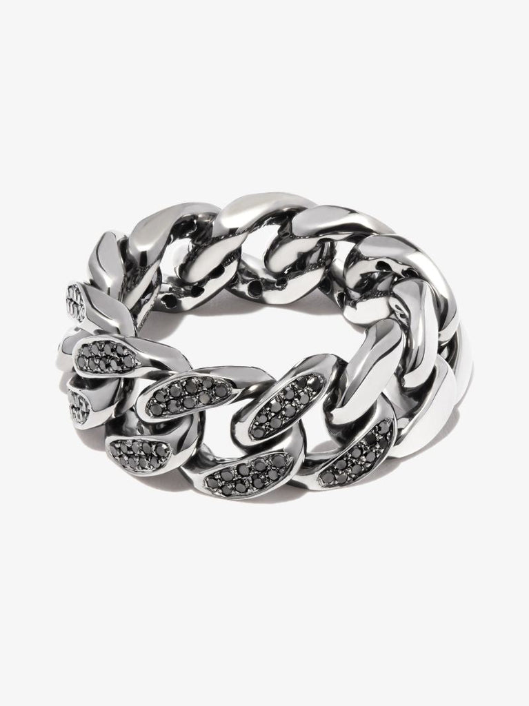 18k Black Gold Flat Link Diamond Ring