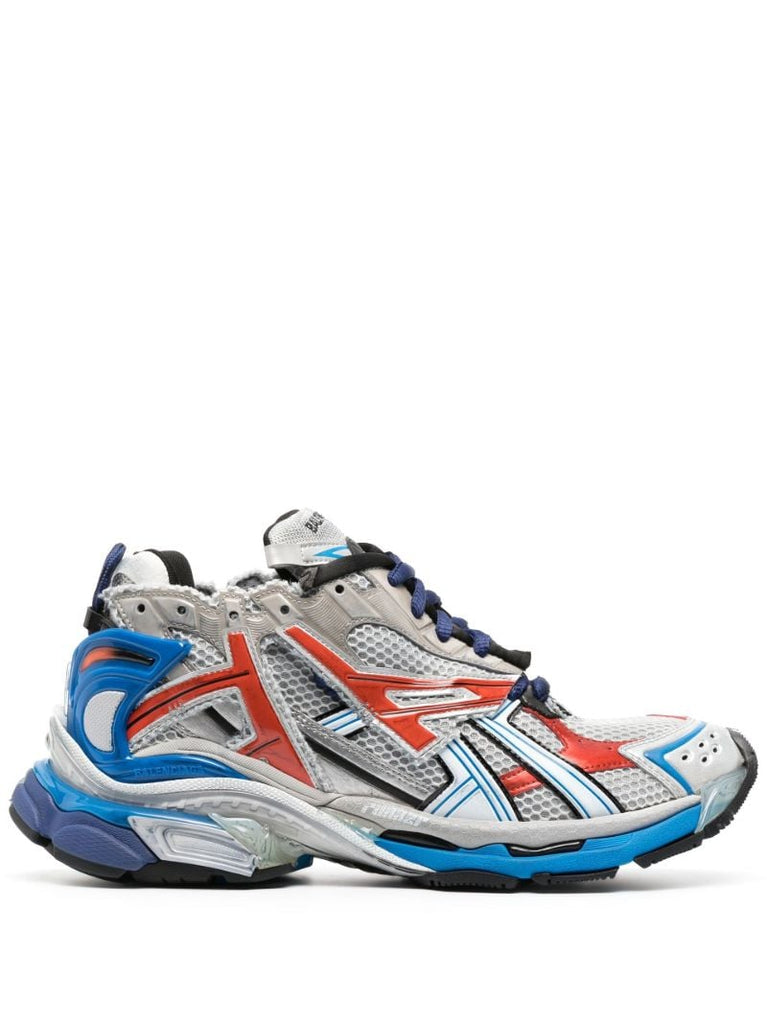Grey and White Runner Panelled Sneakers