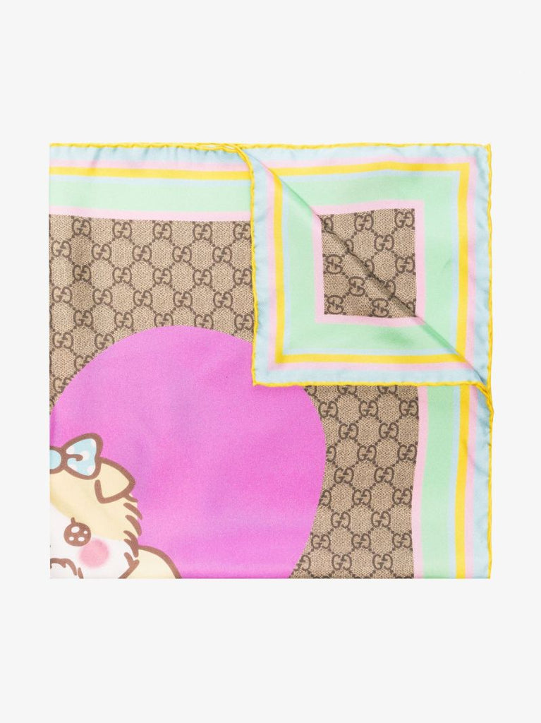 Brown Bananya Print Silk Scarf