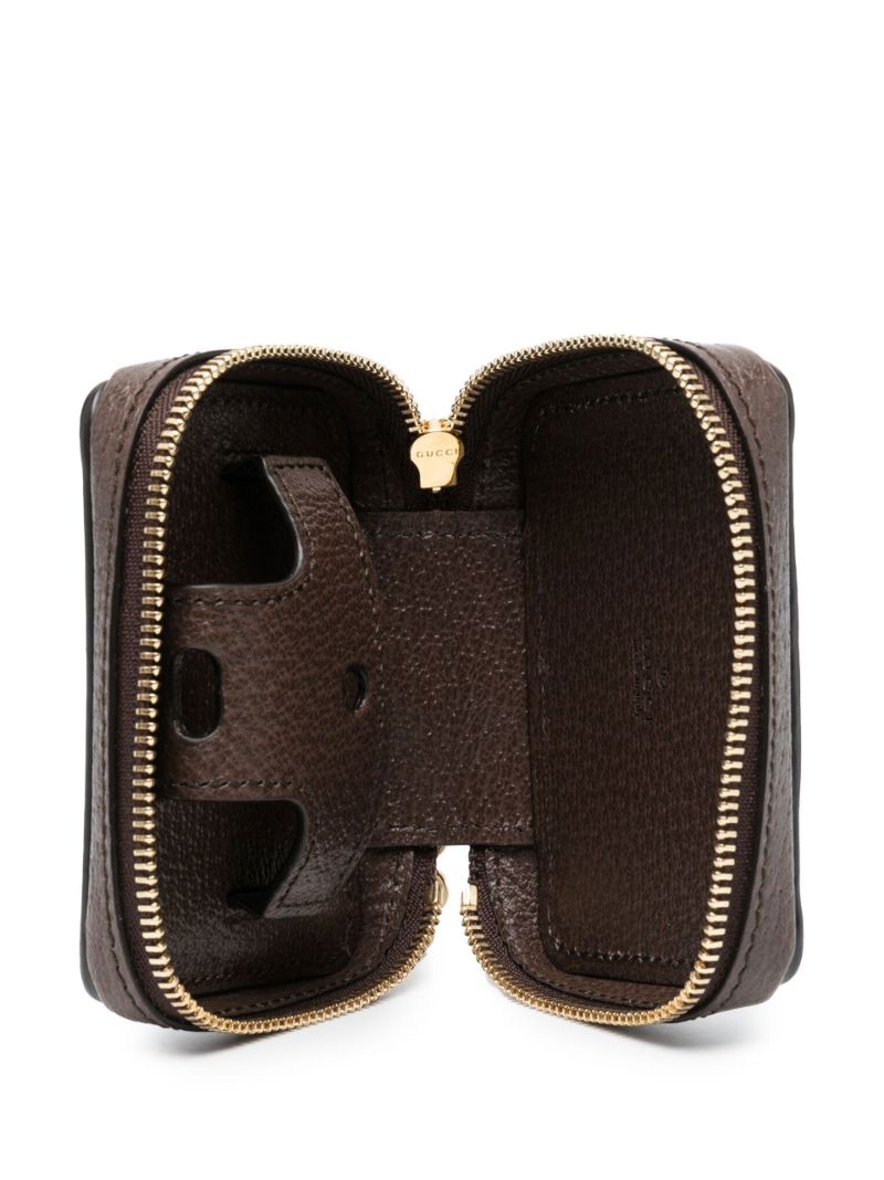 Brown Gg Ophidia Striped Leather Airpod Case