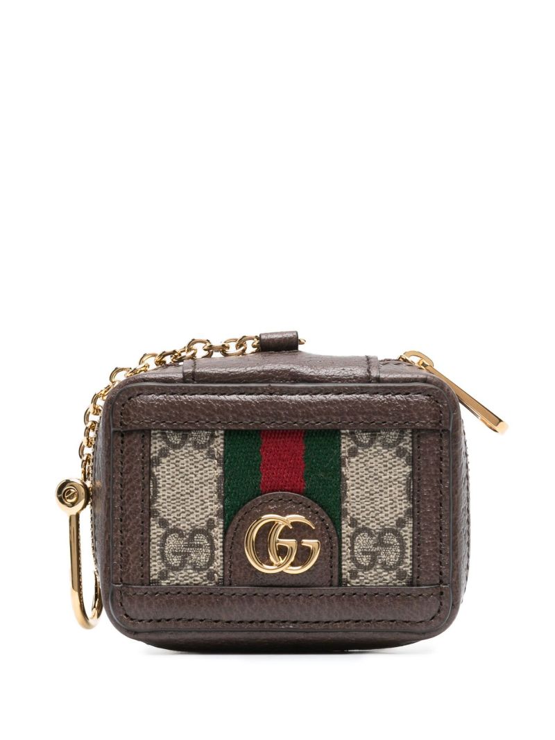 Brown Gg Ophidia Striped Leather Airpod Case