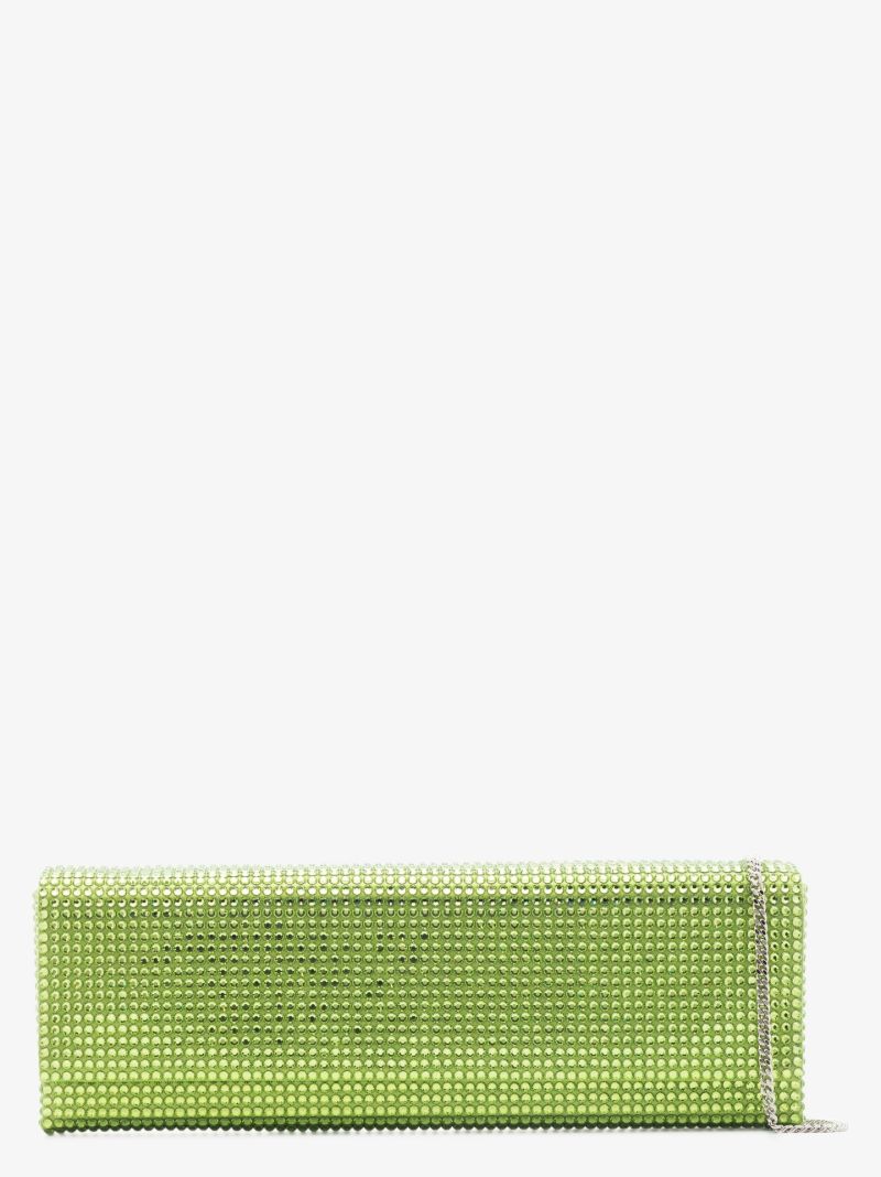 Green Paloma Crystal Embellished Satin Clutch Bag