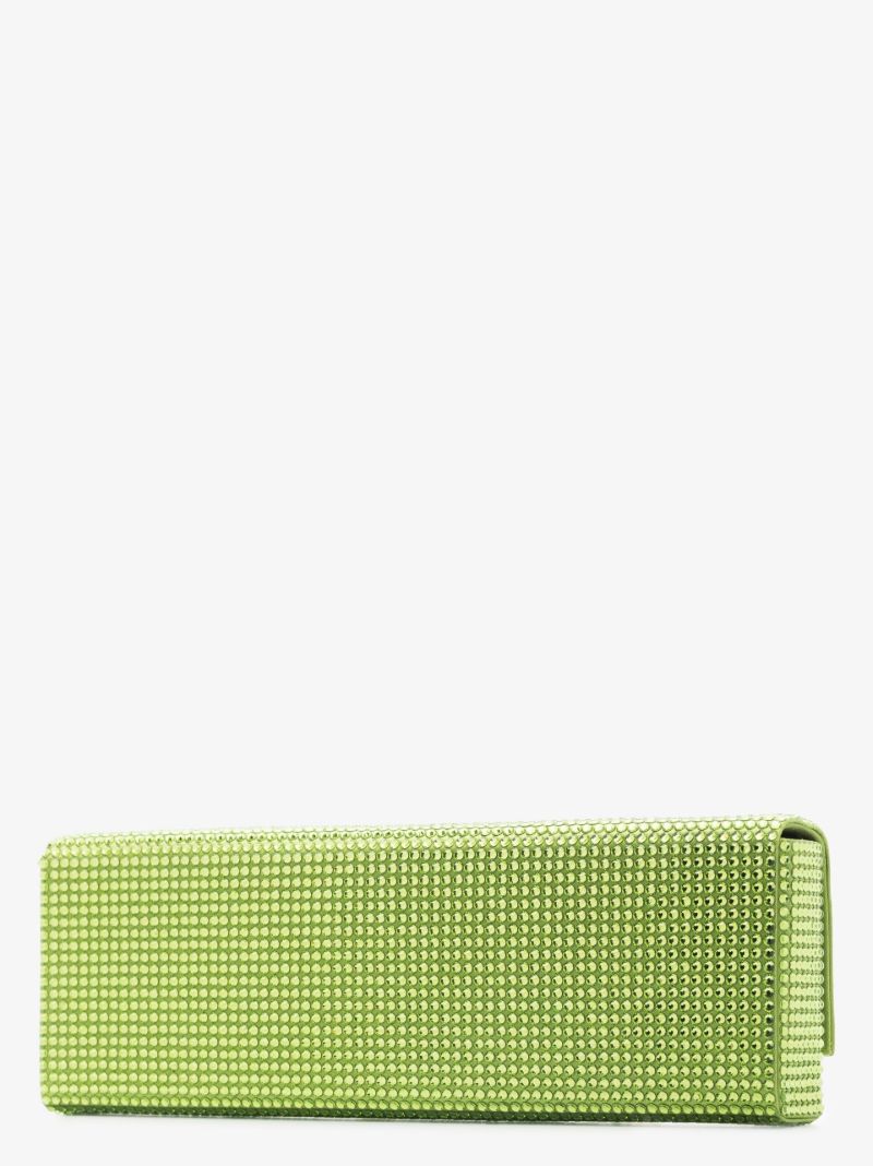 Green Paloma Crystal Embellished Satin Clutch Bag