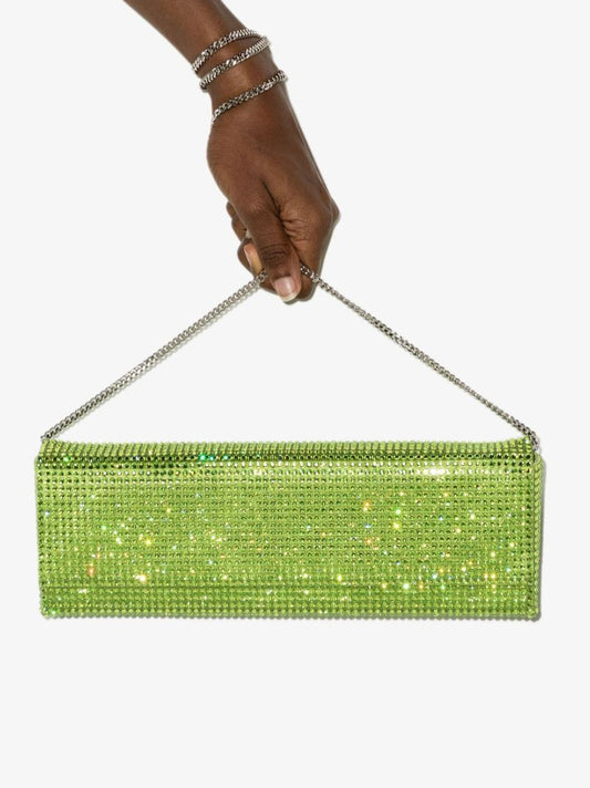 Green Paloma Crystal Embellished Satin Clutch Bag
