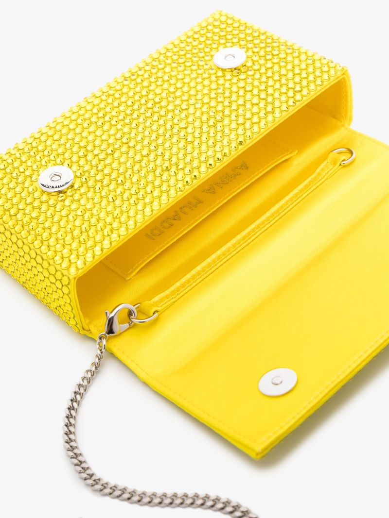 Yellow Paloma Crystal Embellished Satin Clutch Bag