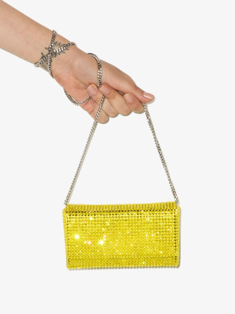 Yellow Paloma Crystal Embellished Satin Clutch Bag