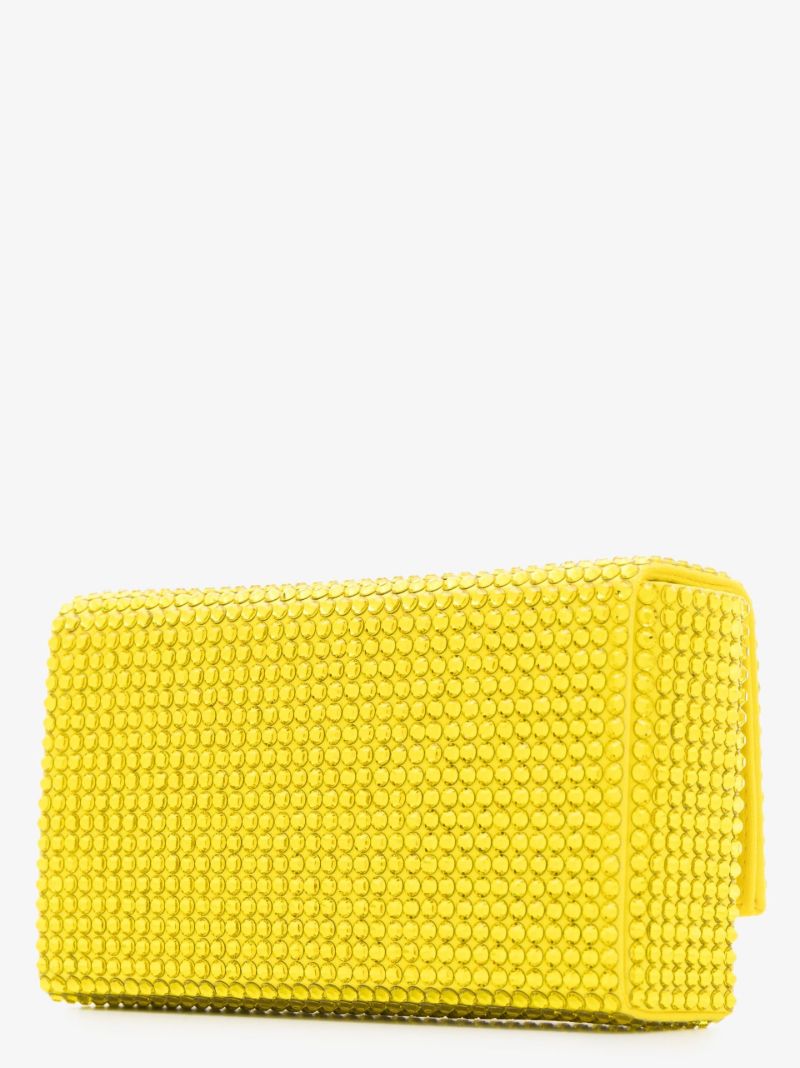 Yellow Paloma Crystal Embellished Satin Clutch Bag