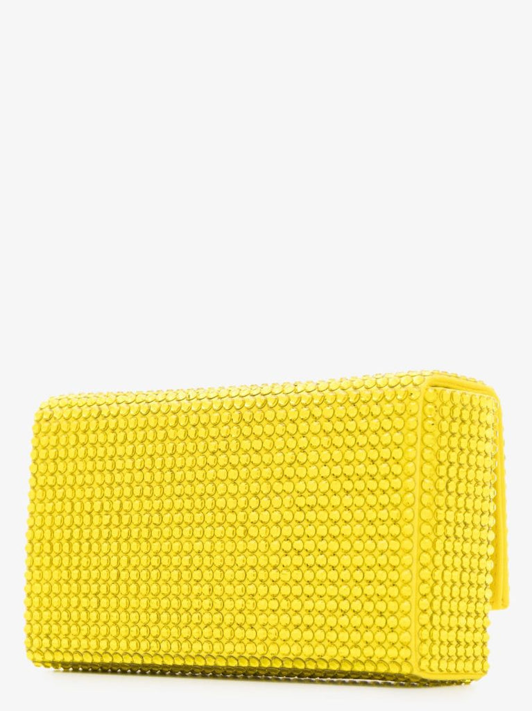 Yellow Paloma Crystal Embellished Satin Clutch Bag