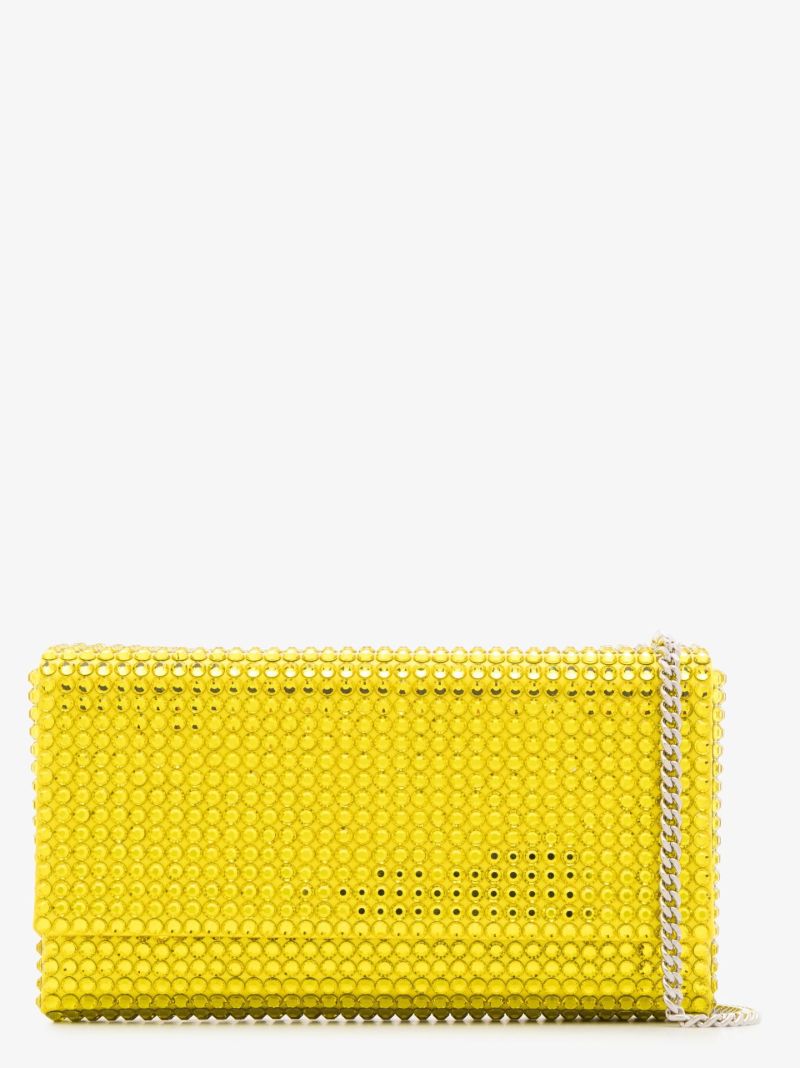 Yellow Paloma Crystal Embellished Satin Clutch Bag