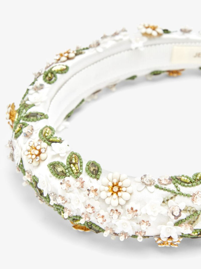 White Elowen Floral Embroidered Headband