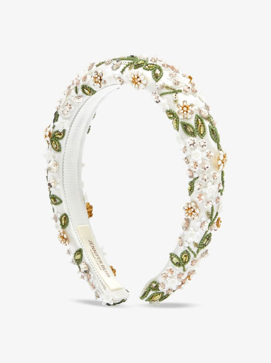 White Elowen Floral Embroidered Headband