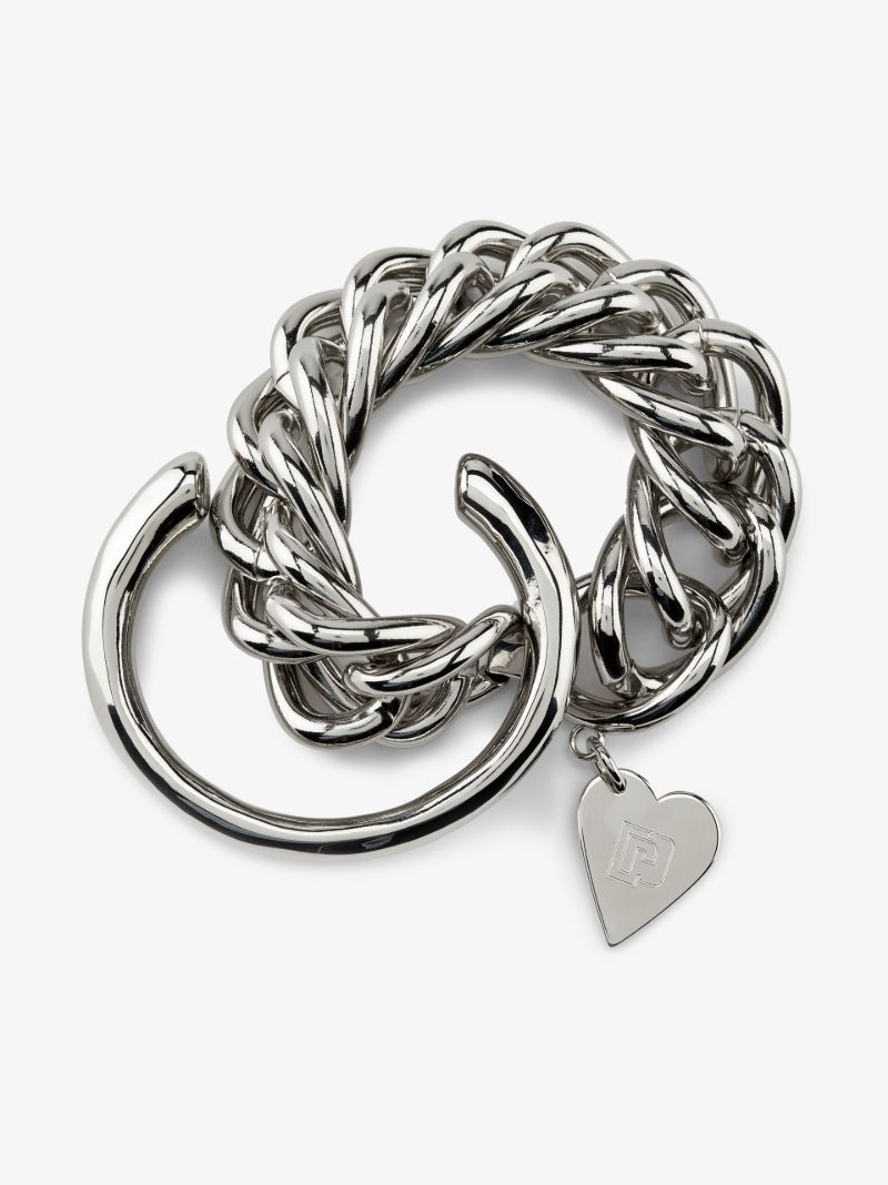 Silver Tone Heart Bracelet Set