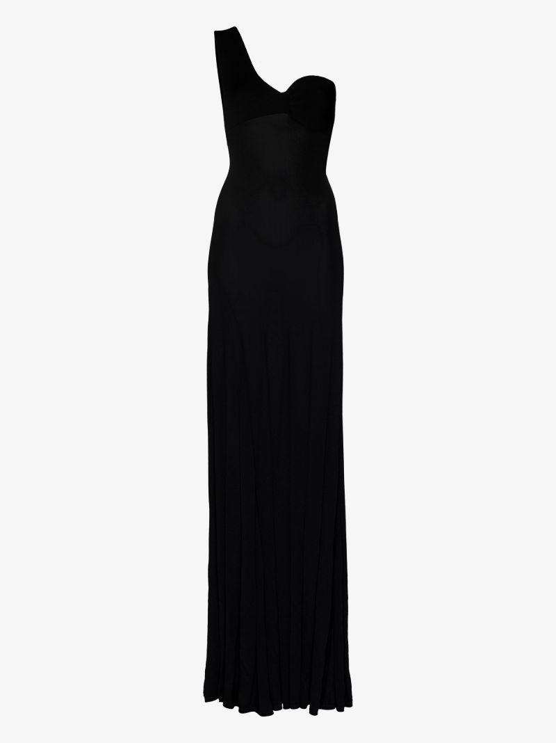 Black Single Shoulder Draped Gown