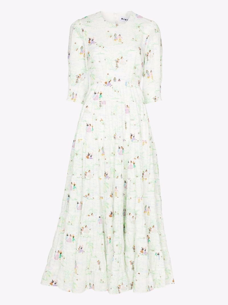 Agyness Puff Sleeve Printed Maxi Dress