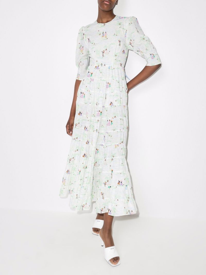 Agyness Puff Sleeve Printed Maxi Dress