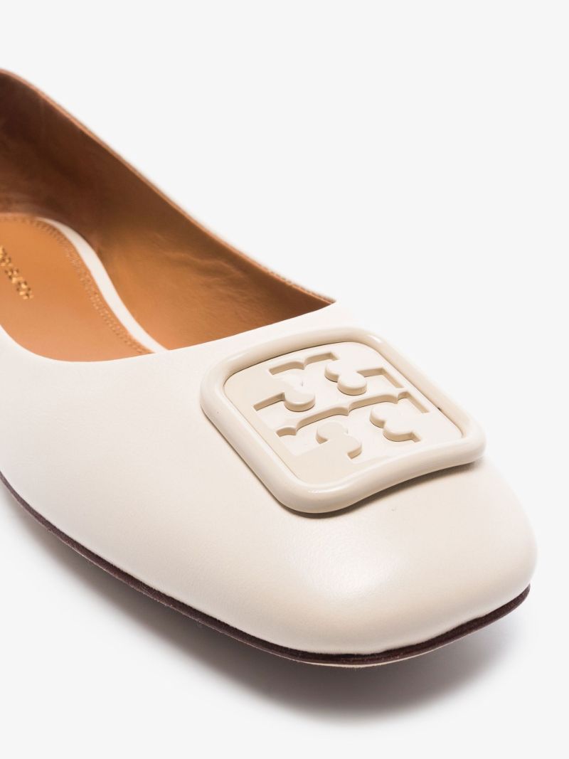 Neutral Georgia Bombe Leather Ballet Pumps