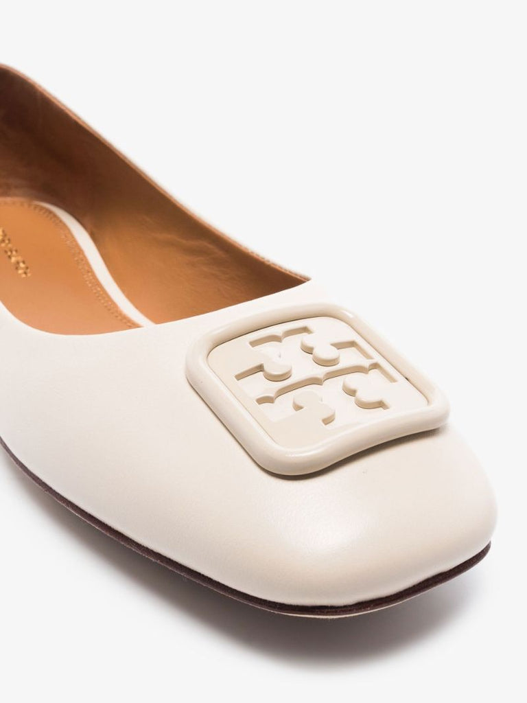 Neutral Georgia Bombe Leather Ballet Pumps