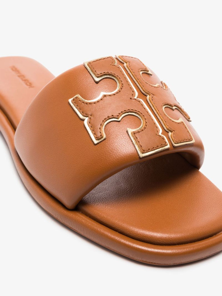 Brown Double T Logo Leather Sandal