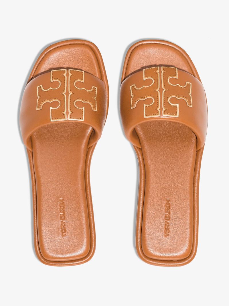 Brown Double T Logo Leather Sandal