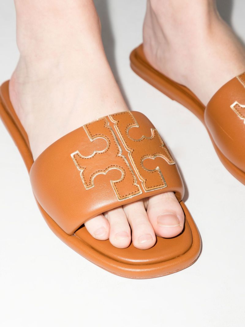 Brown Double T Logo Leather Sandal