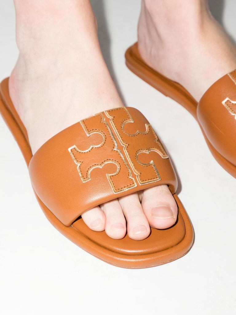 Brown Double T Logo Leather Sandal