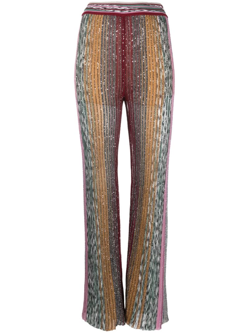 Multicoloured Sequin Striped Knit Flared Trousers