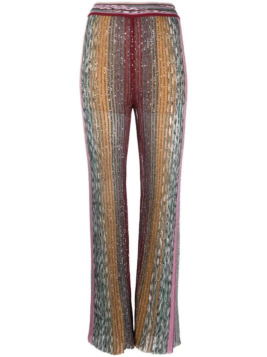 Multicoloured Sequin Striped Knit Flared Trousers