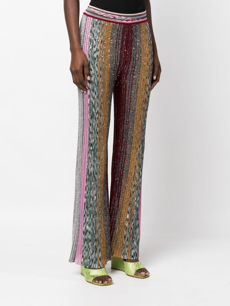 Multicoloured Sequin Striped Knit Flared Trousers