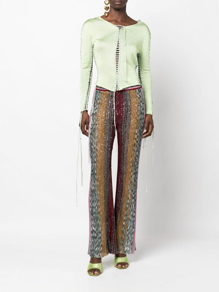 Multicoloured Sequin Striped Knit Flared Trousers