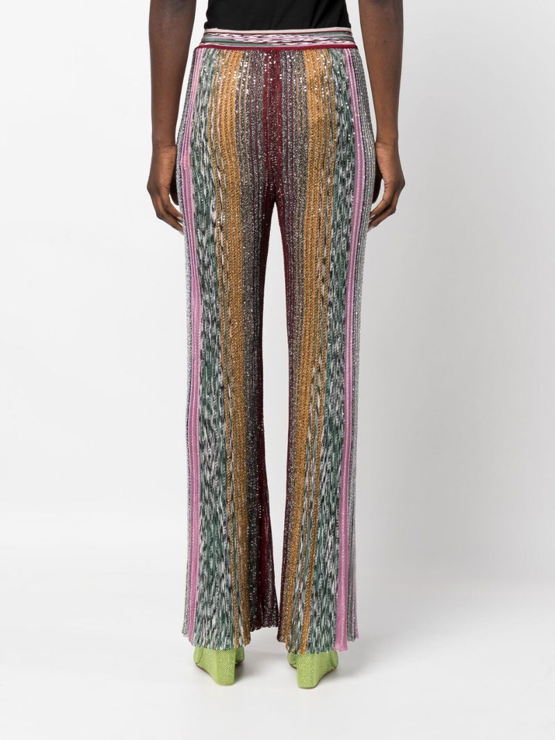 Multicoloured Sequin Striped Knit Flared Trousers