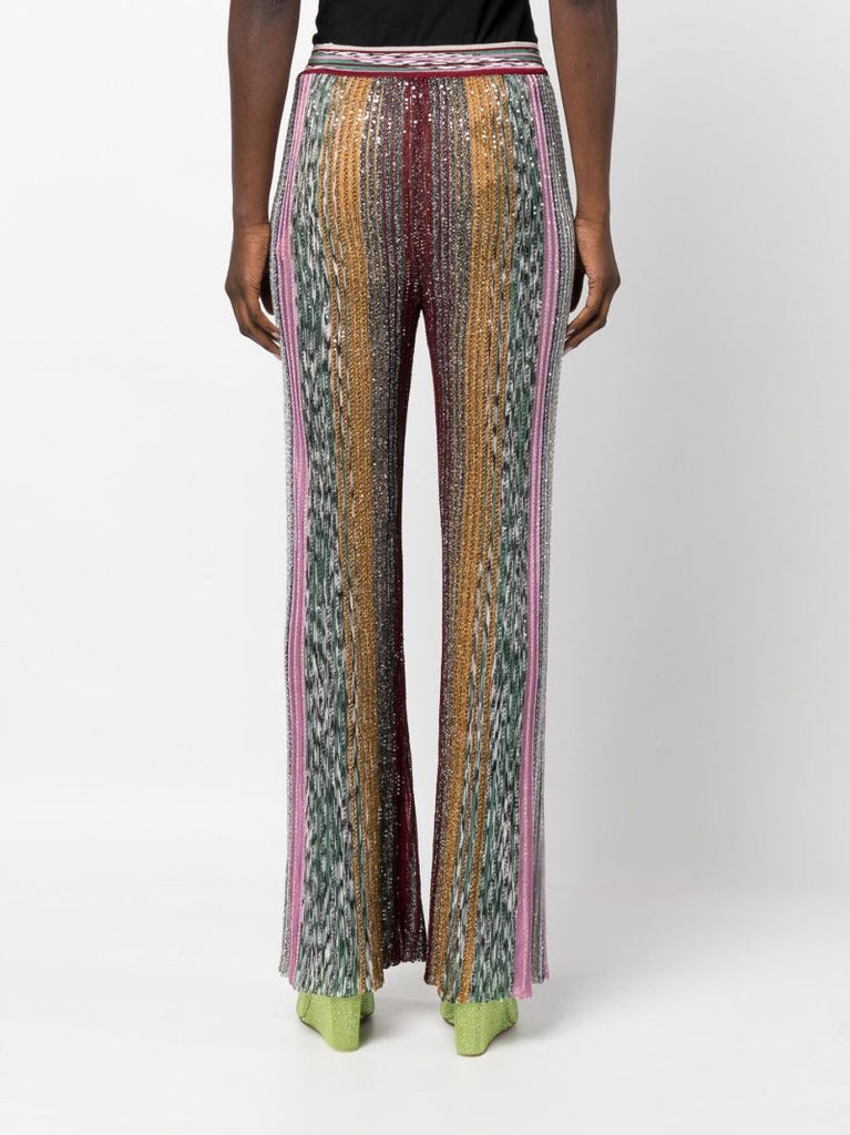 Multicoloured Sequin Striped Knit Flared Trousers