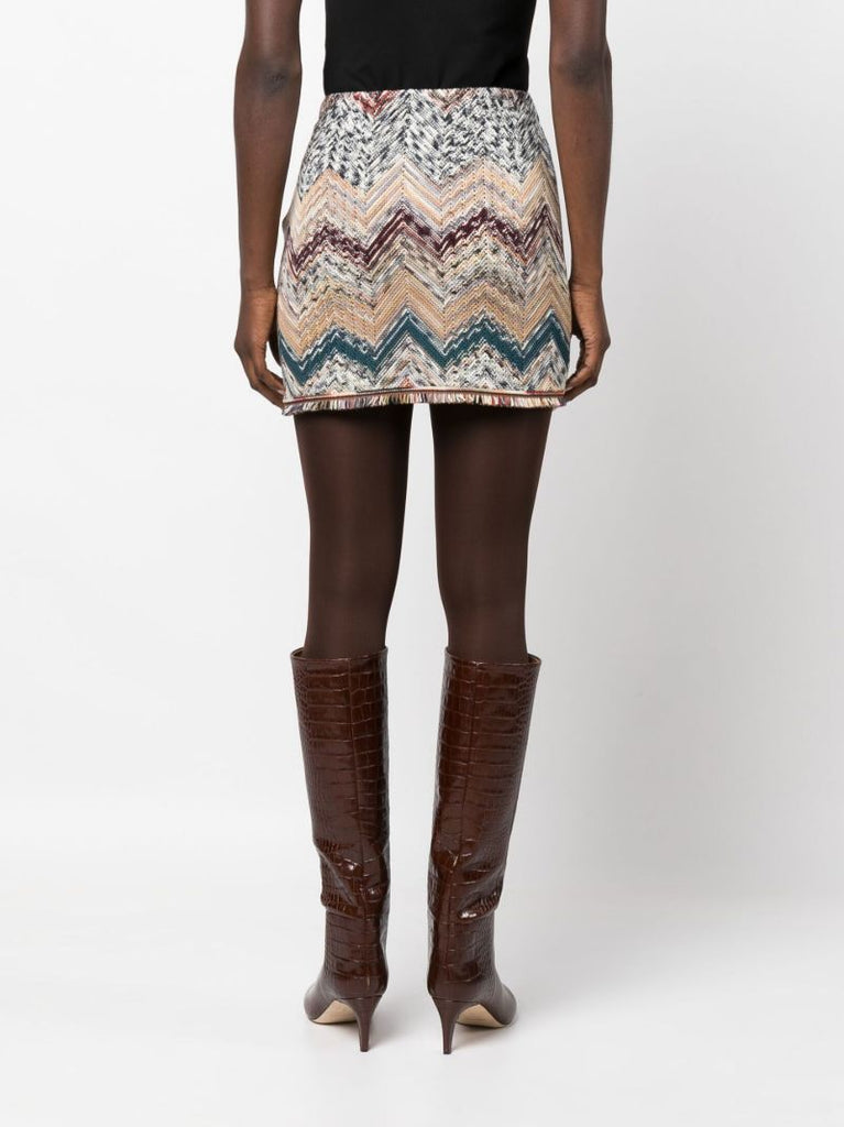 Neutral Chevon Knit Wool Mini Skirt