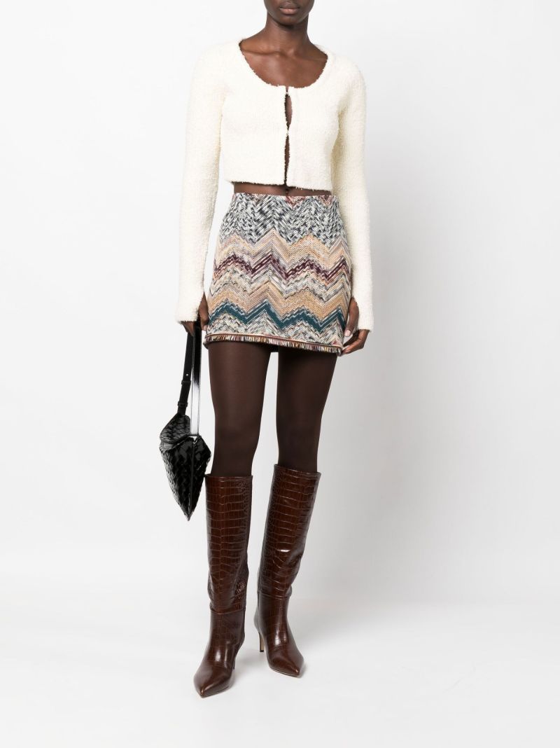 Neutral Chevon Knit Wool Mini Skirt