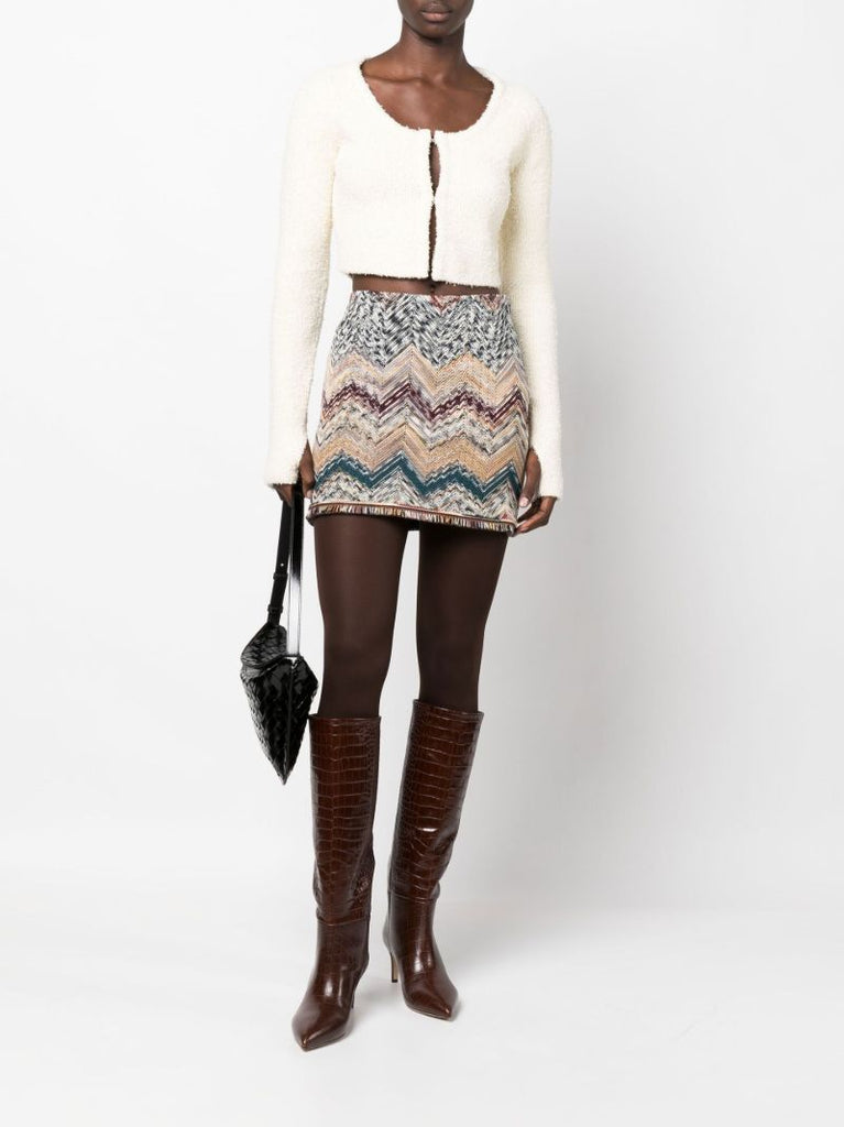 Neutral Chevon Knit Wool Mini Skirt