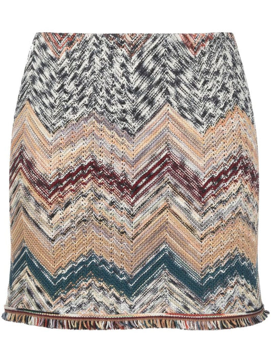 Neutral Chevon Knit Wool Mini Skirt