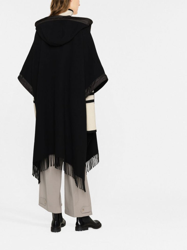 Black Hooded Fringed Wool Cape