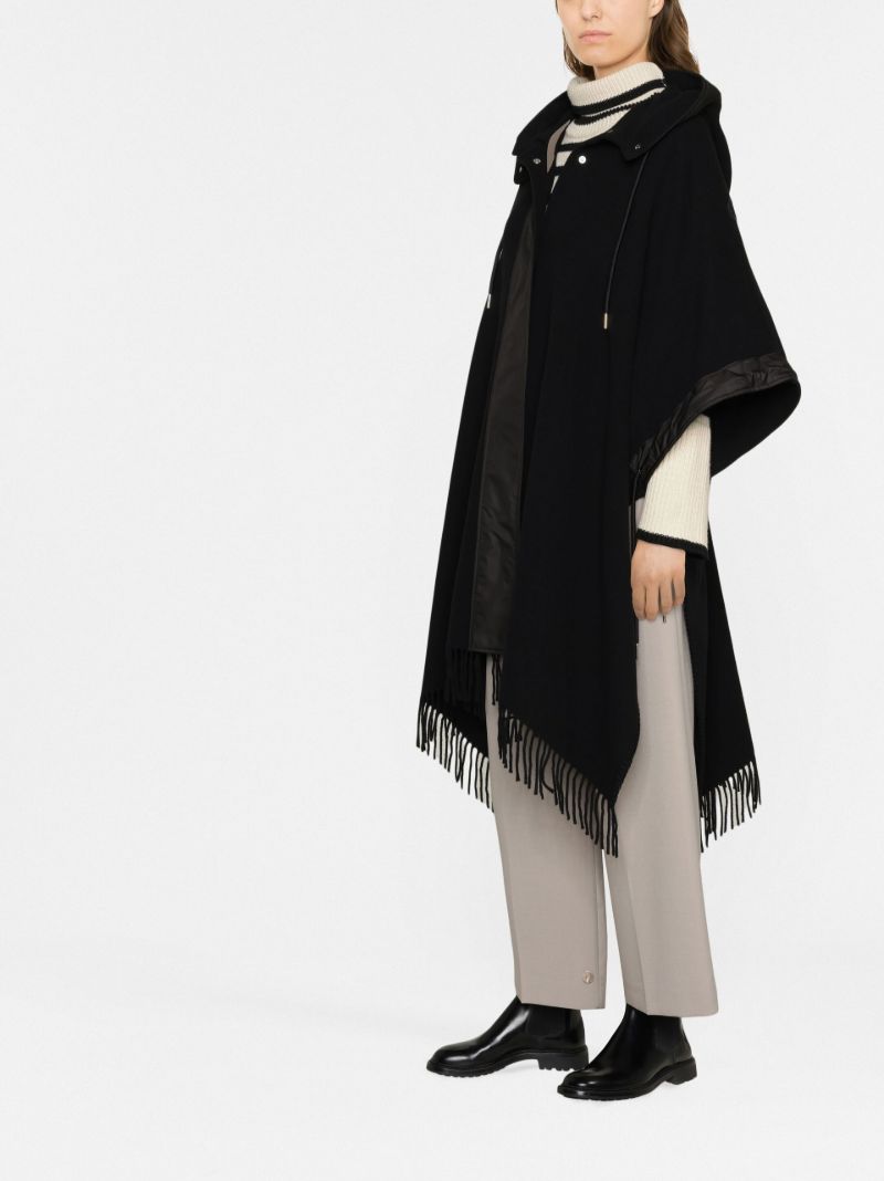 Black Hooded Fringed Wool Cape
