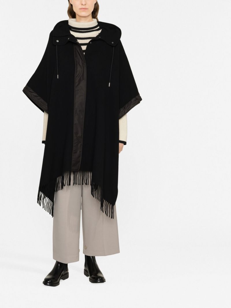 Black Hooded Fringed Wool Cape