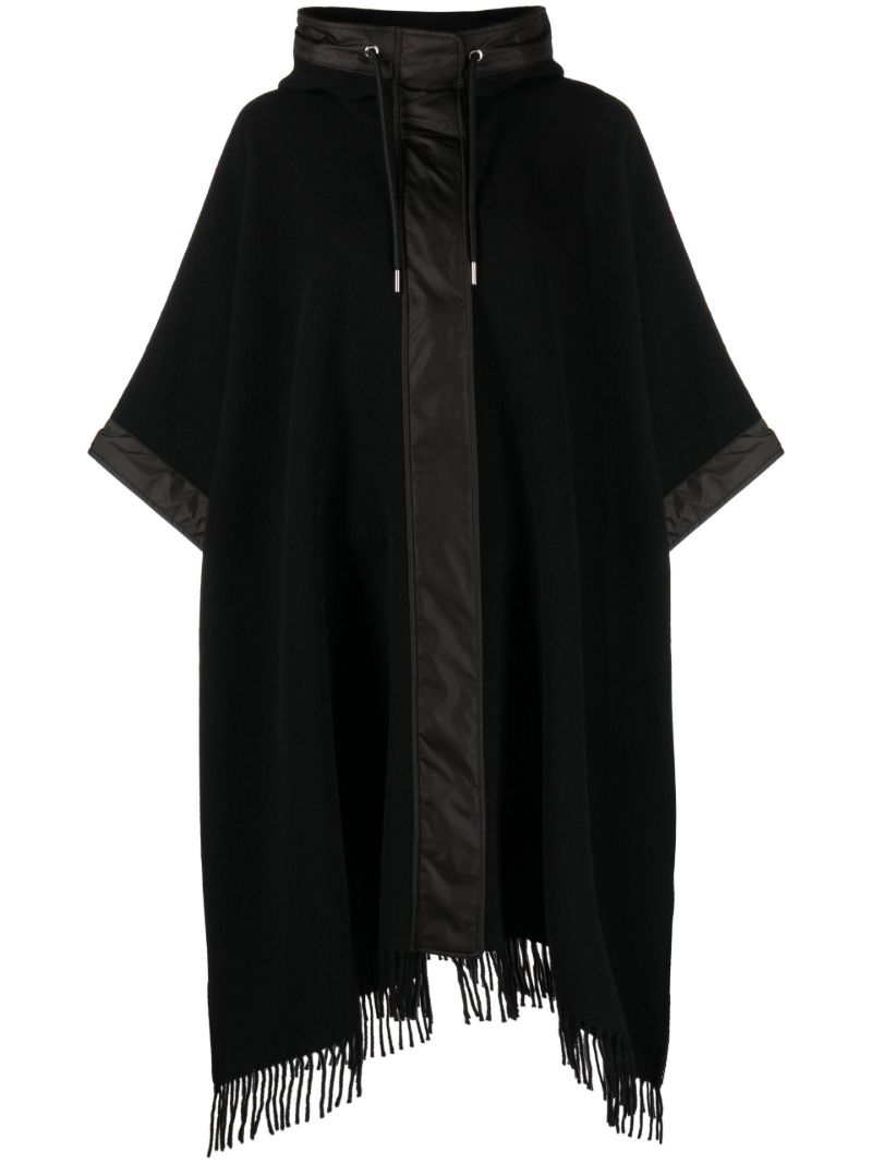 Black Hooded Fringed Wool Cape