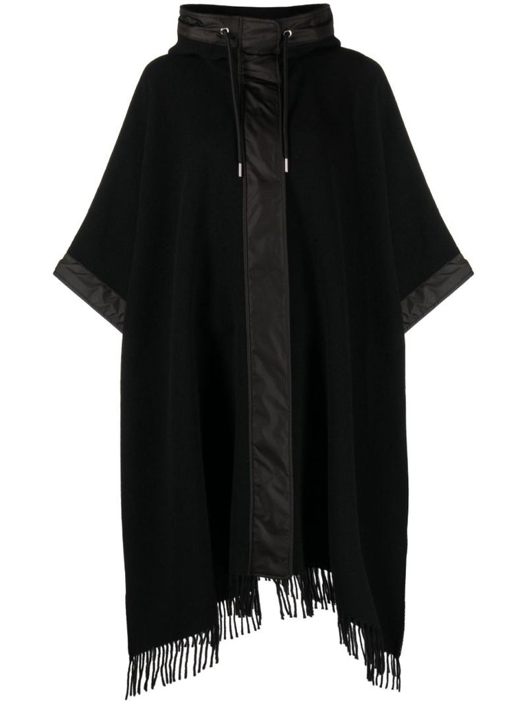 Black Hooded Fringed Wool Cape