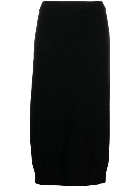 Black Cashmere Knit Midi Skirt
