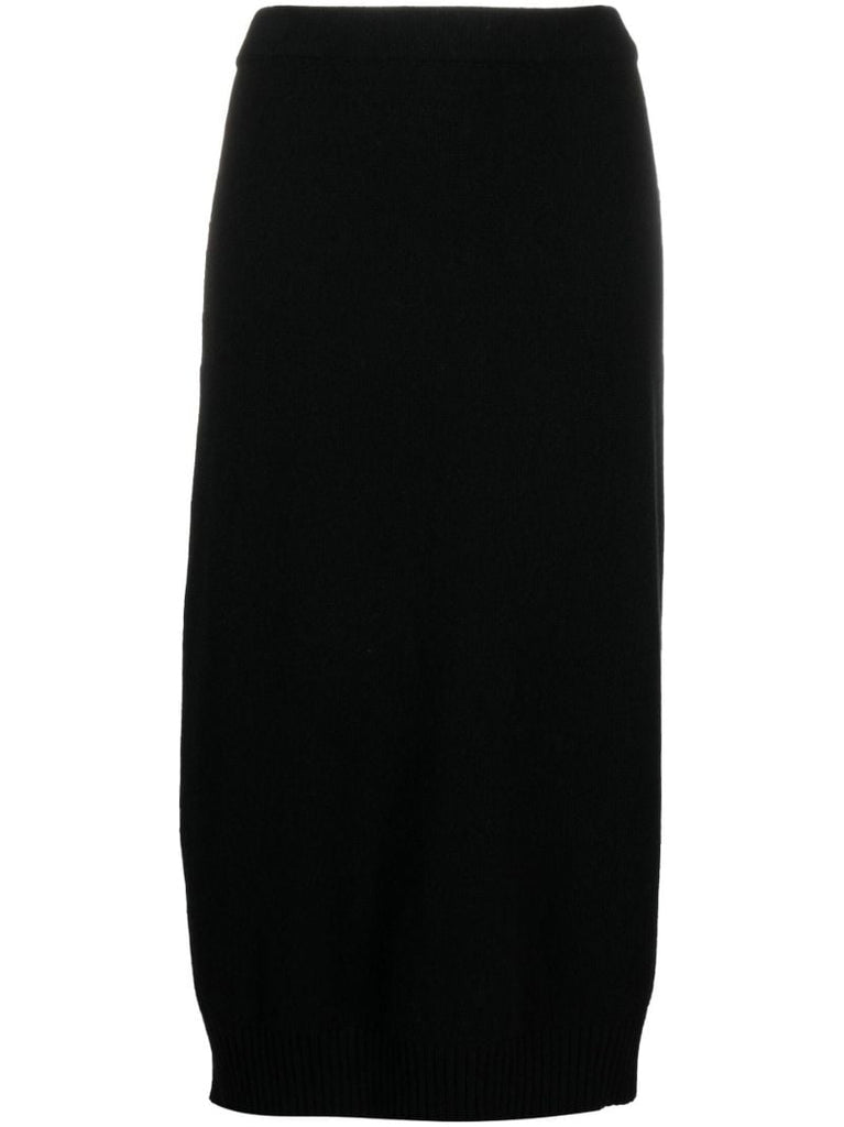 Black Cashmere Knit Midi Skirt
